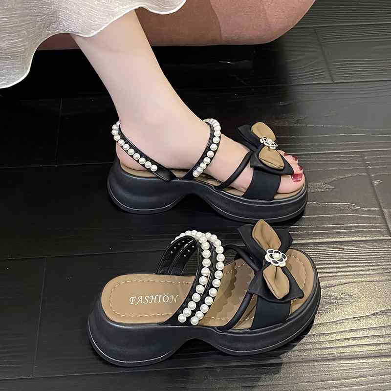 サンダル 女性用 厚底 露趾 シンプル ビーズ ストラップ 防水 軽量 ビーチサンダル ブラック アイボリー 夏用 ルーズフィット ビッグソール ストラップサンダル ビーチシューズ 防水素材 軽便 ビーチウェア