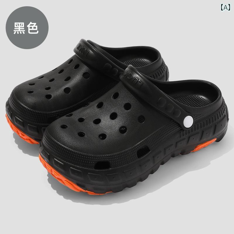 洞洞靴 男女兼用 厚底 包頭 夏用 透気 EVA素材 防滑 沙?用 家用 外出用 軽量 クッション性 切り替えデザイン ブラック ベージュ グレー 犬柄 熊柄 星柄 日常休? カジュアル ビーチサンダル ルームシューズ