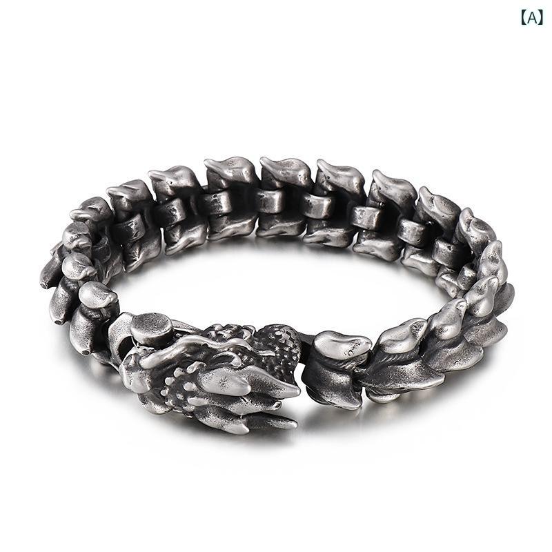 メンズ 手? アクセサリー 個性 ブラック ドラゴン デザイン ステンレス 加工 砂面 仕上げ 冬 シーズン 普段使い ギフト 向け ラフ スタイル 男性用 腕輪 ジュエリー ポップ トレンド 十二支 モチーフ 耐久性 素材 シンプル フォルム