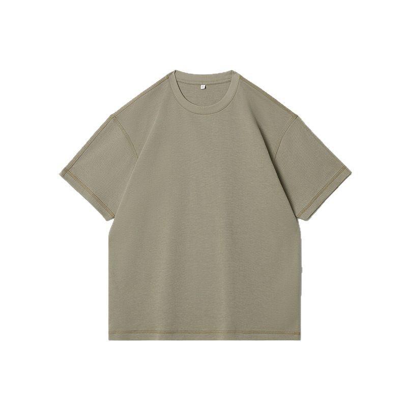 メンズ Tシャツ 短袖 トップス コットン 精梳棉 切り替え ステッチ 落肩袖 丸首 ゆったりシルエット 復古 デザイン 深灰 深杏 白花灰 白色 ブラック コーヒー グレーグリーン 夏 シーズン 青年向け カジュアル 普段使い 吸湿速乾 軽量 伸縮性