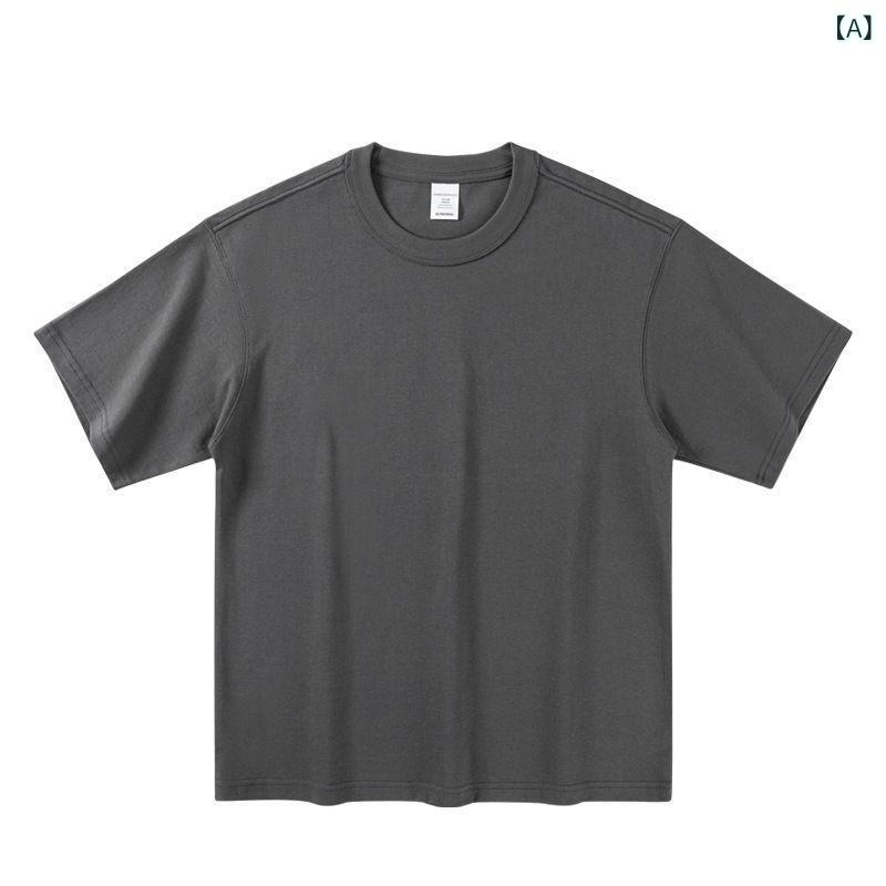 メンズ Tシャツ 丸首 半袖 綿 重め ゆったり 夏用 純色 トップス 修身 グレー ホワイト ブラック ブラウン ベージュ コーヒー カーキ コットン100パーセント 大きいサイズ 韓国風 シンプル 普段使い 通勤