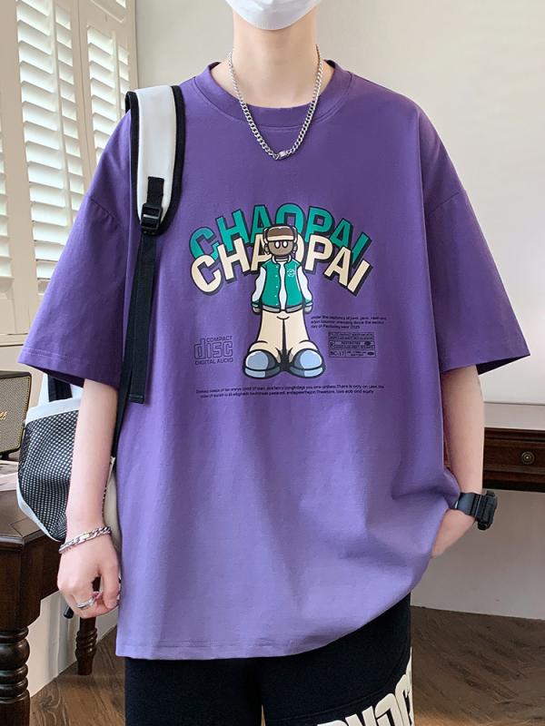 キッズ 男の子 Tシャツ 半袖 トップス コットン 綿混紡 薄手 夏用 接触冷感 透気性 ゆったり ルーズフィット 丸首 セットインスリーブ プリント 幾何学柄 スポーツ 運動用 紫 湖ブルー ベージュ ホワイト オレンジ ライトブルー ブラック グリー