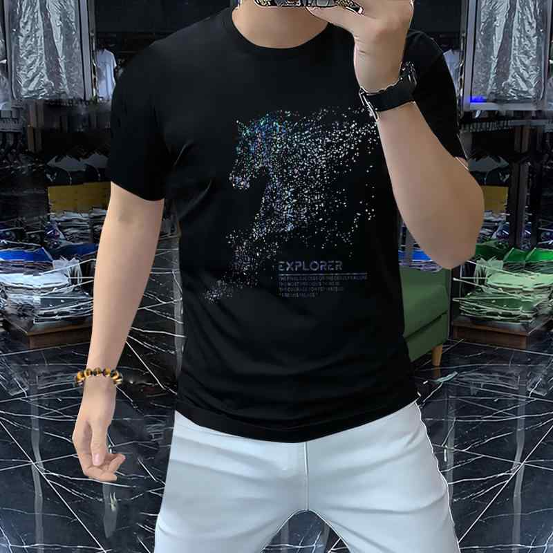 メンズ Tシャツ トップス 半袖 丸首 綿 接触冷感 吸湿速乾 透気性 修身 日常 ストリート ファッション 夏 春夏 白 黒 黄 緑 多色 軽量 普通厚