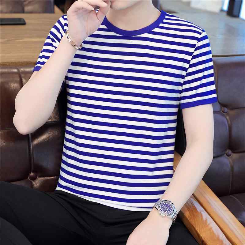 Tシャツ メンズ ビッグサイズ 短袖 丸首 ストライプ 海魂柄 コットン 100% 直筒型 薄手 軽量 夏向け 春夏秋 スカイブルー ブラック レッド カジュアル 普段使い 都市スタイル 色落ちにくい