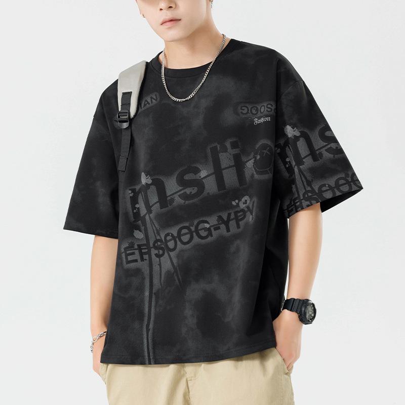 メンズ Tシャツ 半袖 抗菌 ゆったり 大きいサイズ 夏用 韓国風 ポリエステル 花柄 丸首 セットアップ プリント クリエイティブ イージーケア 通気性 軽量 白色 深灰 緑系 黒 ベージュ 紫 カーキ 杏色 トップス 半袖シャツ ゆったりフィット 花