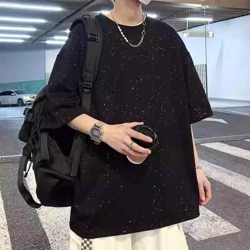 メンズ Tシャツ 満天星 半袖 トップス 純棉 透気 薄手 ゆったり シルエット 丸首 デザイン 日常 使い 黒 白 春夏 秋冬 通年 吸湿速乾 軽量 再生繊維 青春 スタイル カジュアル シャツ ポロシャツ