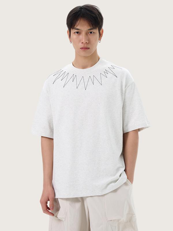 Tシャツ メンズ 短袖 綿100% 300g重め 吸湿速乾 シンプル プリント カードプリント ルーズフィット セットインスリーブ 春夏 秋 日常使い クリエイティブ ユーモア 刺繍 ホワイトフラワーグレー ブラック M L XL XXL
