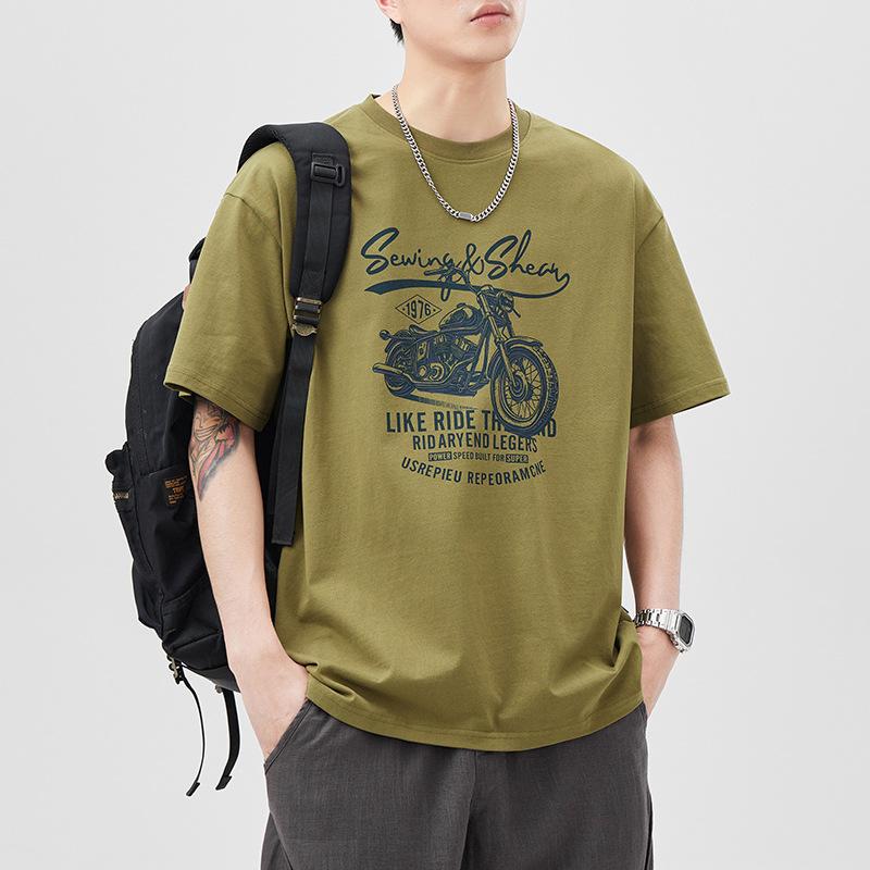 Tシャツ メンズ 短袖 半袖 トップス ビッグシルエット ゆったり ルーズフィット アメリカン レトロ ヴィンテージ スタイル カジュアル 普段使い 夏 夏季 サマー コットン 綿 混紡 透気性 吸湿速乾 抗菌 抑菌 薄手 軽量 印花 プリント 文字柄