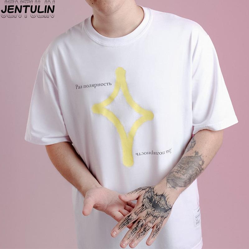 Tシャツ メンズ 短袖 白色 綿 素材 印花 デザイン 丸首 ゆったり フィット 透気性 吸湿速乾 春夏 シーズン カジュアル 普段使い ビンテージ スタイル ティーン向け シンプル ロゴ プリント トップス ラフ コーデ ライトウェイト