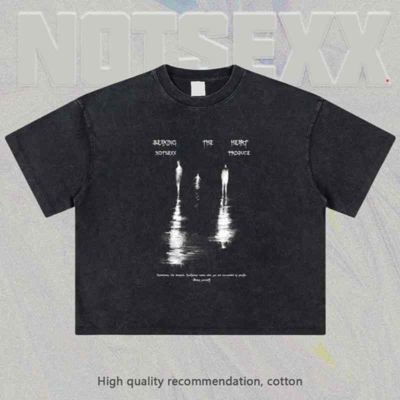 メンズ Tシャツ ボクシー 短袖 トップス 純棉 綿素材 260g 厚手 ゆったり ボックスシルエット ワイド ルーズフィット 美式レトロ ビンテージ スタイル 日常 普段使い 青少年 メンズカジュアル 夏 春夏 季節 抽象 プリント 柄 デジタルプリン
