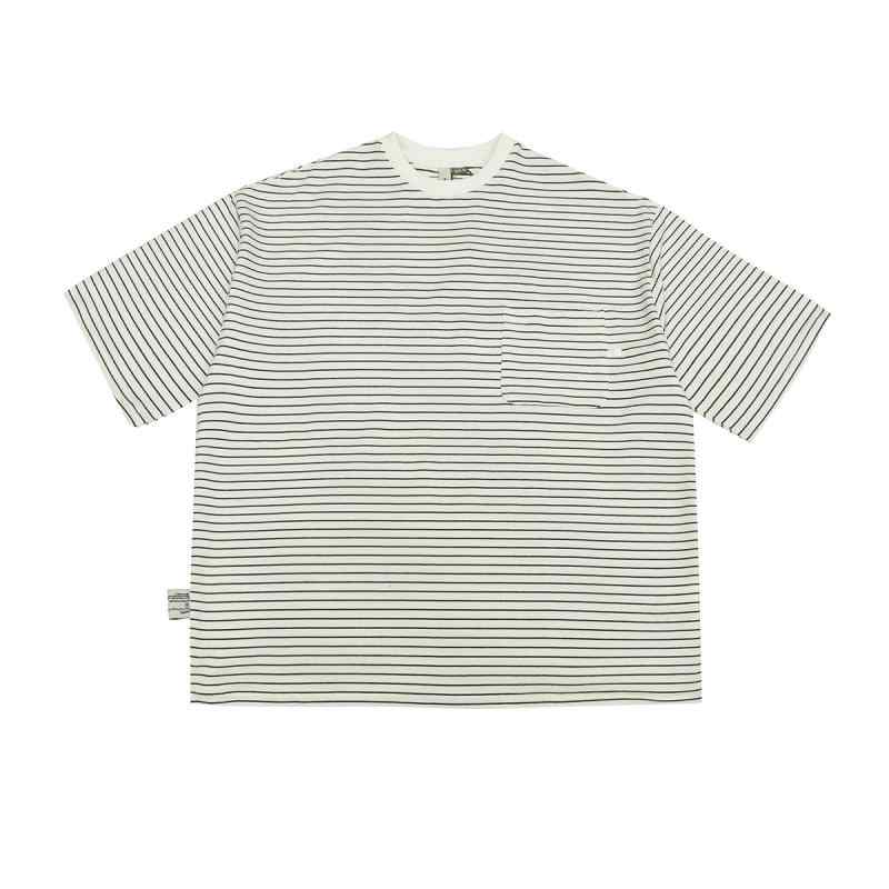 Tシャツ メンズ 短袖 条紋 綿 素材 透気性 ラウンドネック ルーズフィット 夏 カジュアル 普段使い 青少年向け ポケット付き 白色 ネイビー ビッグシルエット ソフトタッチ 軽量 吸湿性 半袖 トップス ストリートスタイル 日系レトロ ゆったり 快