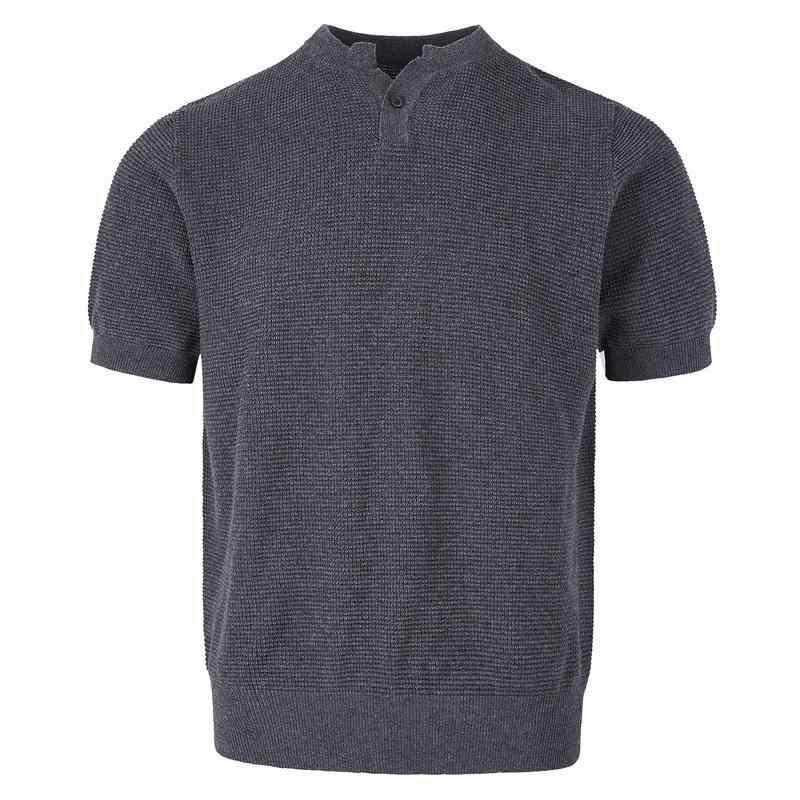 メンズ 夏 Tシャツ ヘンリーネック 短袖 ニット 修身 スリムフィット 正肩 落肩袖 コットン レイヨン 混合 接触冷感 伸縮性 防汚 色牢度 高級感 グレー ブラック ディープグレー ストリート カジュアル 普段使い ティーン ユース ポップ 無地