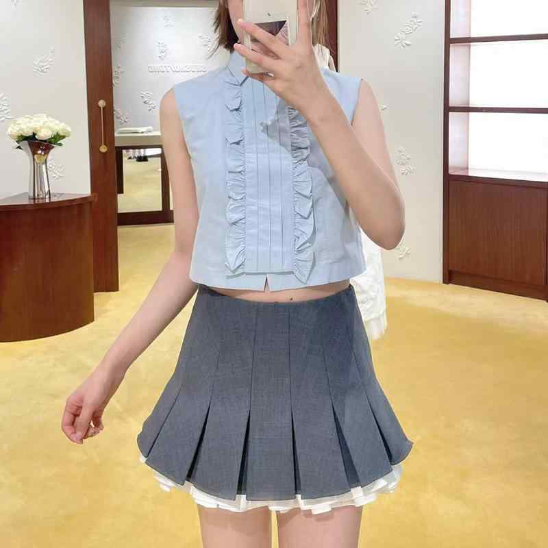 無袖 トップス 女性用 短丈 純色 シャツ 方領 木耳縁 切り替え コットン ストレッチ 素材 気質 通勤 スタイル 軽量 吸湿速乾 白 アイボリー ブルー グレー 秋冬 普段使い オフィス コーディネート