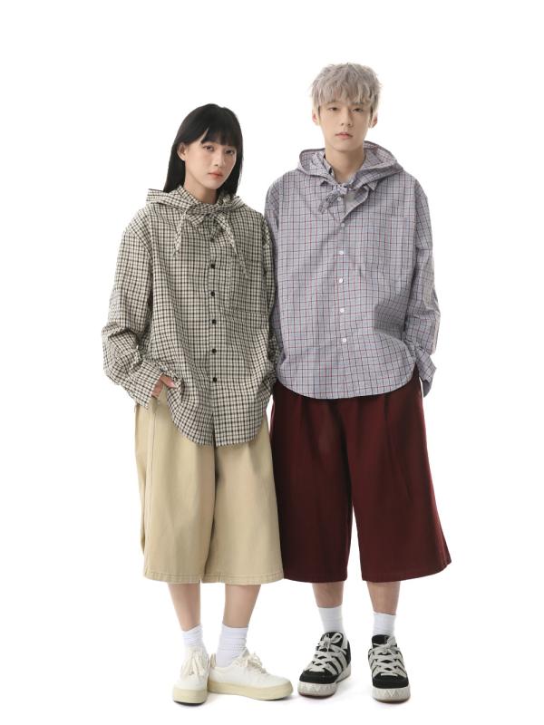 メンズ シャツ 長袖 開衫 タイプ コットン 素材 格子柄 切り替え デザイン ゆったりシルエット フラップカラー 春シーズン 日常使い コーデ トップス かき色 ブルー カジュアル スタイル ユース向け 吸湿性 軽量 快適 フィット