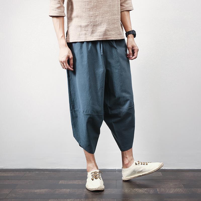 メンズ 夏用 七分パンツ 灯?パンツ クロップドパンツ ワイドレッグパンツ ビッグサイズ ゆったり 綿素材 無地 グリーン ブラック グレー ワインレッド 中腰 薄手 ビーチパンツ カジュアル 普段使い 軽量 吸湿速乾 青年向け 韓国スタイル 通勤対応