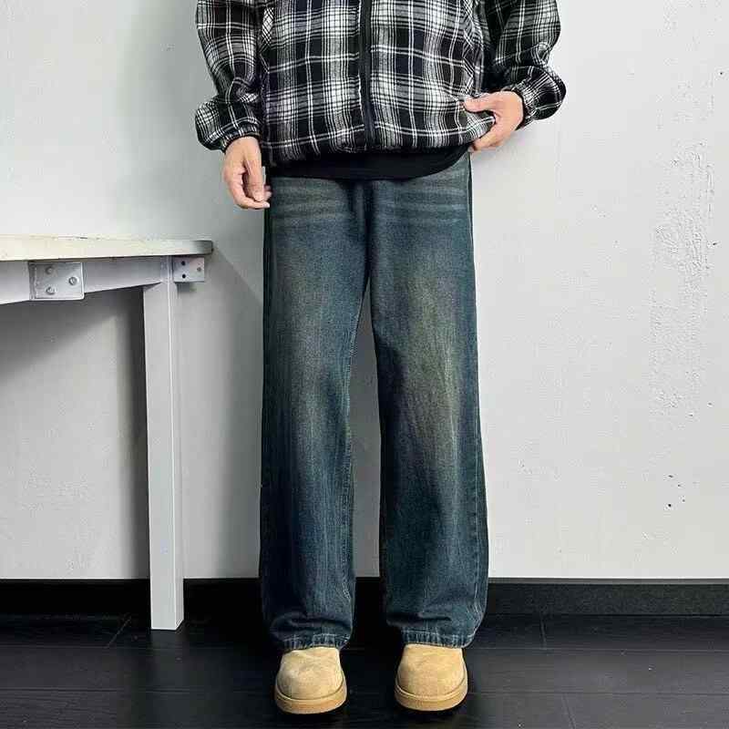 メンズ デニムパンツ 直筒 ワイドレッグ ロング丈 ミッドライズ ヴィンテージ ウォッシュ加工 ストレッチ コットン ポリエステル混 ブラック ダークブルー 春秋 秋冬 ポケット 装飾 香港風 カジュアル ストリート ファッション ゆったり シルエット 4,501円