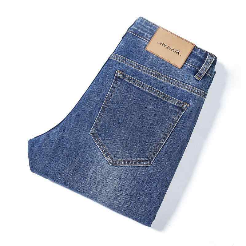 メンズ デニムパンツ 直筒 コーントパンツ スリムフィット 伸縮性 夏用 ミディアムウェスト ジップフライ コットン素材 日常カジュアル 軽量 口袋デザイン ビンテージ加工 長丈 青年向け ファッション