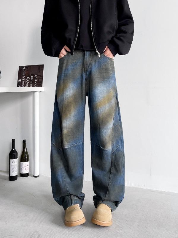 メンズ 牛仔パンツ デニム ズボン ヴィンテージ スタイル ウォッシュ加工 ワイドレッグ ベルボトム ストレート ミッドライズ ラッパー ミッドカーフ コットン 素材 微弾性 ライトウェイト 通勤 普段使い カジュアル ストリート ファッション ブルー