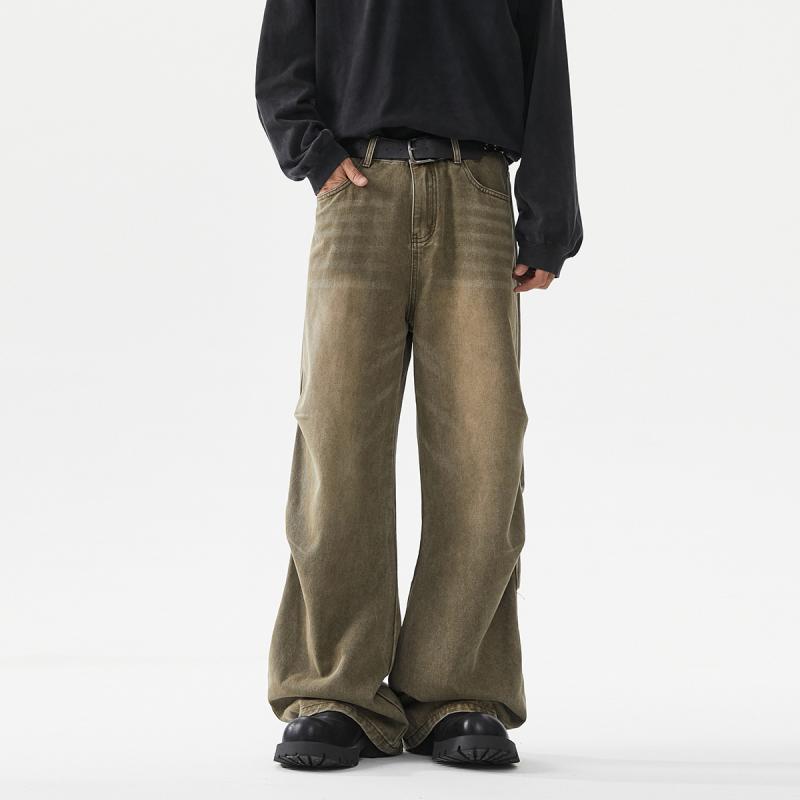 メンズ デニムパンツ 秋冬 ストリートスタイル ストレートパンツ ワイドフィット ロング丈 低腰 ジップフライ コットン素材 ブルー ブラウン 伸縮なし 軽量 通勤 普段使い アウトドア 男性用 ジーンズ チノパン ストレッチパンツ クラシックフィット
