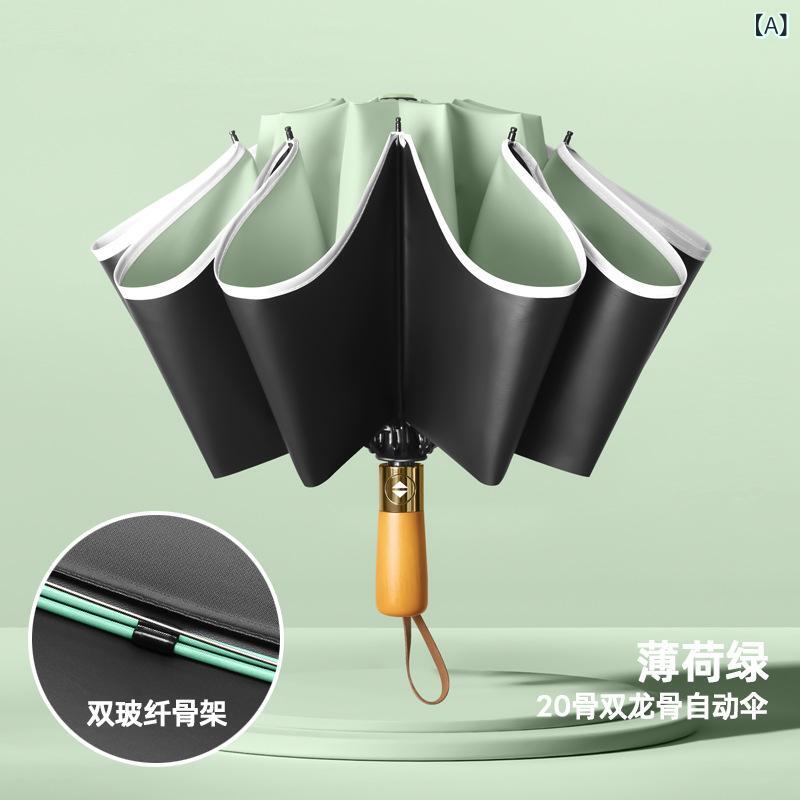 折りたたみ傘 メンズ レディース 自動開閉 反転式 10本骨 風に強い 耐久性 木製ハンドル ビジネス 晴雨兼用 UVカット 190Tポリエステル 薄荷緑 ネイビー ワインレッド カーキ 抹茶緑 ブラック ベージュ ライトブルー ピンク 通勤用 アウトド