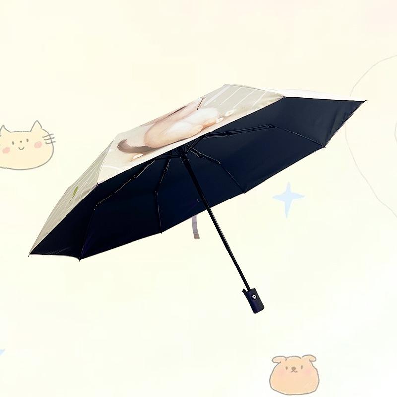 晴雨傘 自動開閉 三つ折り 黒膠加工 猫柄かわいい 防紫外線 UPF50以上 衝撃布 軽量 成人用 現代簡約 花柄 ミラー柄 遮陽 耐久性 190T高密度 8本骨 折りたたみ 日常使い 通勤 通学 ギフト向け 室内外対応