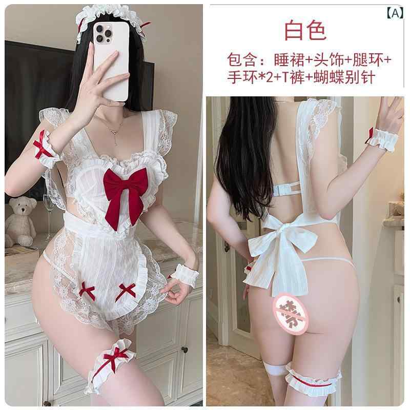 コスプレ メイド服 透け感 レース 女性用 切り替え セット 接触冷感 再生繊維 白 春夏 通勤用 普段使い 部屋着 カジュアル 軽量 伸縮性 吸湿速乾 ビッグシルエット Vネック かわいい ラッキーアイテム