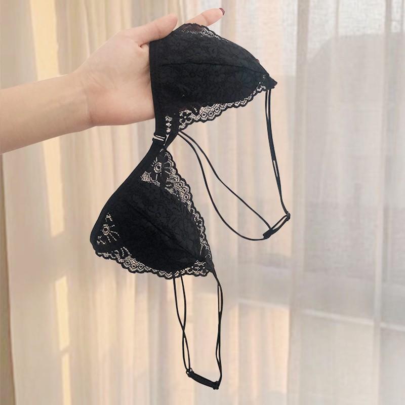 ブラ センス メンズ レディース 前ホック 三角カップ 細ストラップ 美背 薄型 ノンワイヤー レース 夏用 セクシー ピュアデザイン 接触冷感 ナイロン ポリエステル ブラック ホワイト グリーン パープル 軽量 伸縮性 吸湿速乾 超薄カップ 固定スト