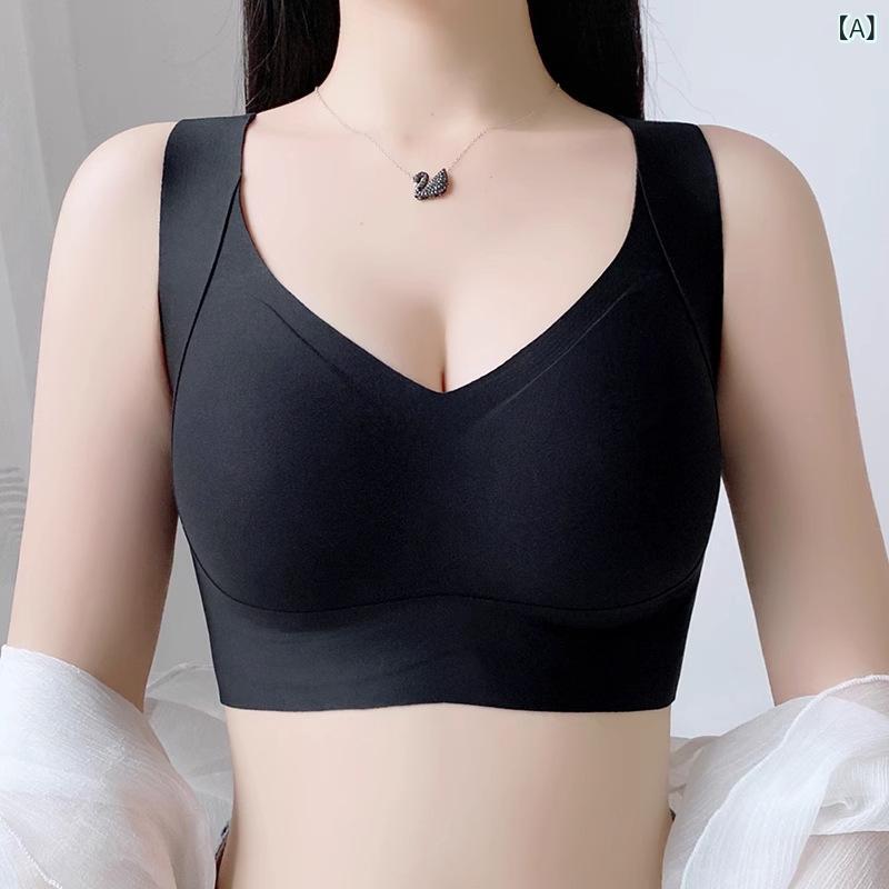 レディース 大きめバスト スリム見せ ノンワイヤー ブラジャー フルカップ 無痕 美背 防下垂 副乳収集 幅広肩ストラップ 大きめサイズ 文胸 ニット素材 薄型カップ 固定肩ストラップ 後ろ4列フック 肌色 ブラック グレー シンプル カジュアル 接触冷