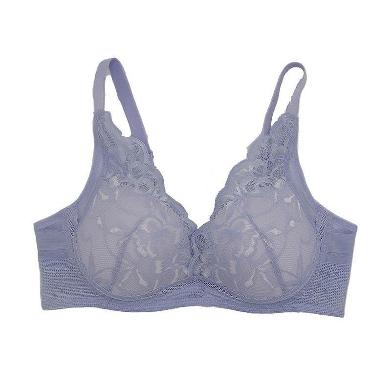 ノンワイヤーブラ 女性用 谷間強調 3/4カップ 薄型カップ 固定肩ストラップ 後ろ3列フック 透気性 快適 サイドサポート 上薄下厚パッド 紫色 ピンク ナイロン素材 ポリエステル裏地 伝統スタイル 贅沢高級感 中年向け 春季コレクション