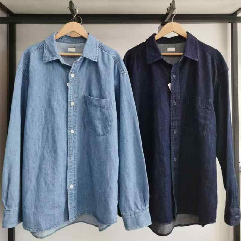 シャツ レディース 春夏 長袖 牛仔 デニム トップス ワイド ゆったり シルエット ポロ 襟 ブラック ネイビー スカイブルー 水洗加工 伸縮性 綿混 吸湿速乾 軽量 薄手 アウター カジュアル 普段使い 通勤 私服 洗いざら感 ユニセックス