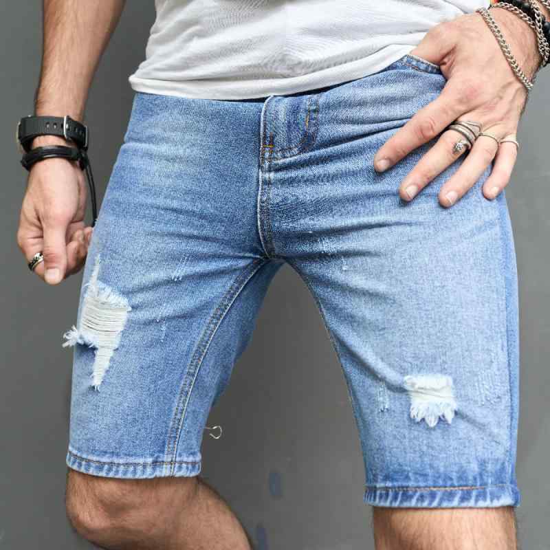 メンズ 牛仔パンツ 破れ デニム 中丈 ハーフパンツ 修身 スリムフィット コットン ポリエステル 中腰 ジッパー ミディアムストレッチ 春秋 秋冬 カジュアル ストリート ファッション 青少年 ゆったり 軽量 吸湿速乾 日常使い アウトドア