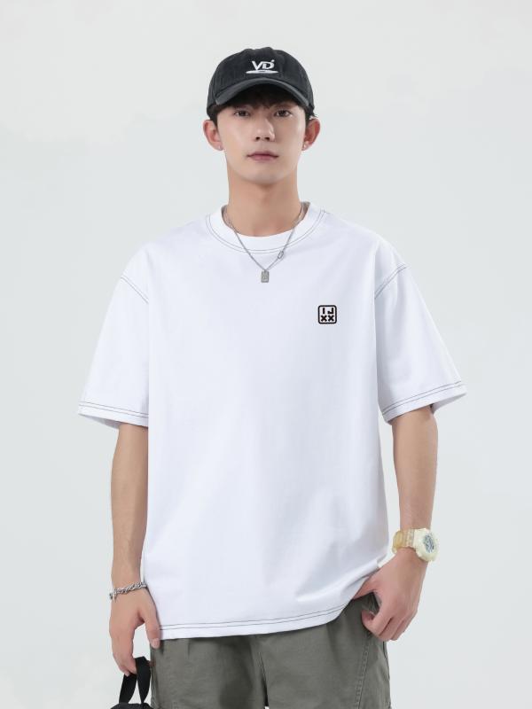 Tシャツ メンズ 短袖 綿素材 ワイドシルエット ロゴプリント 落肩袖 ラウンドネック 日常使い 夏用 黒 白 ベージュ 吸湿速乾 軽量 通勤 普段着 ストリートファッション 青少年向け カジュアルトップス