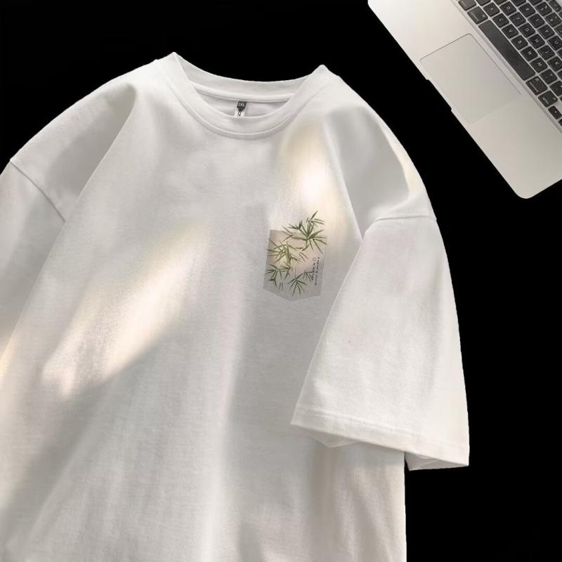 Tシャツ メンズ 短袖 綿素材 接触冷感 吸湿速乾 耐磨 軽量 伸縮性 インディゴ染め 竹柄プリント 丸首 ゆったりシルエット 夏 春夏 秋 日常使い 通勤 通学 部屋着 アウトドア ブラック ホワイト ネイビー ワインレッド グレー ベージュ カジュア