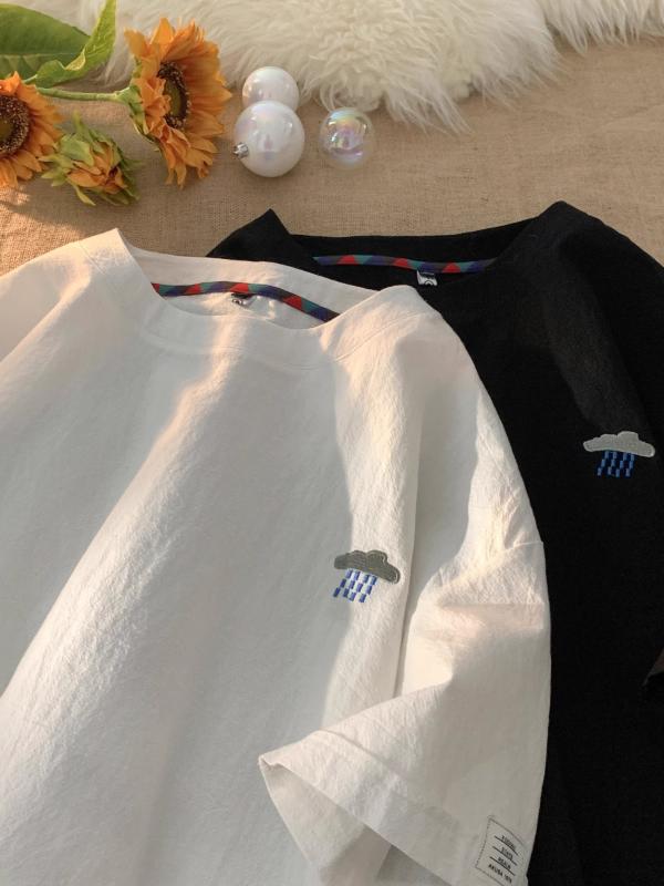 Tシャツ メンズ 短袖 刺繍 綿麻 薄手 ゆったり 大きいサイズ 夏用 日系 爽やか デザイン ルーズフィット 丸首 無地 透気性 耐久性 白色 ブラック コーヒー ベージュ ネイビー グリーン アイボリー 杏色 ラフスタイル トップス 半袖 刺繍柄 幾