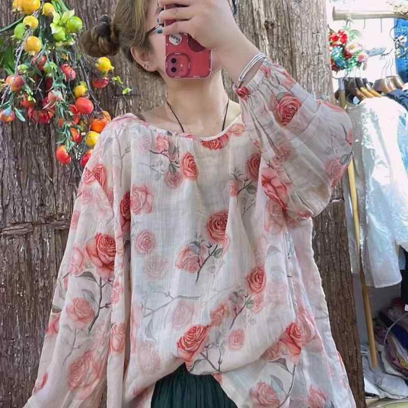 トップス 麻 ?麻 刷り上げる 長袖 短丈 無地 伸び伸びする ゆったり 広々とした影ぼうし 当たること冷感 吸湿速乾 夏 春夏 普段使い走り 心地好い ビンテージ 風