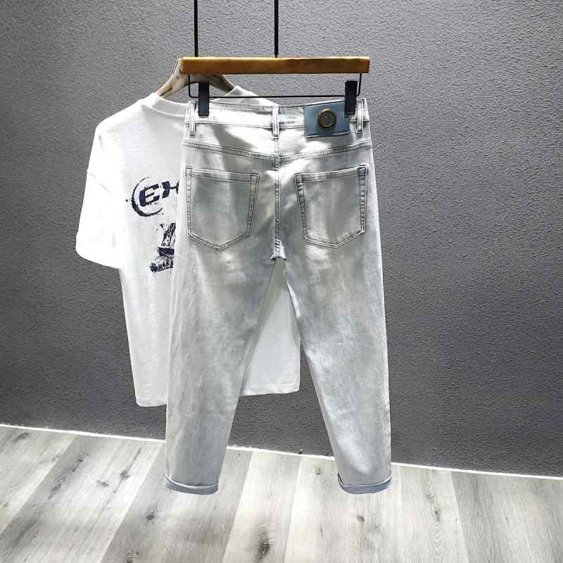 メンズ デニムパンツ 直筒 薄手 伸縮性 コットン 浅色 夏用 通勤 日常 軽量 ミッドライズ ズボン トップス ロングパンツ ミックスカラー ウォータープルーフ