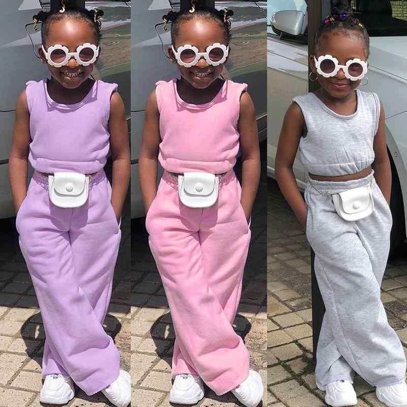 女の子 夏服 無袖 背心 長ズボン セット キッズ 女児 3～8歳 薄手 柔らかい ポリエステル 純色 ピンク 紫 グレー かわいい 普段使い 伸縮性 吸湿速乾 通気性 ライトカラー 夏向け シンプル スタイリッシュ