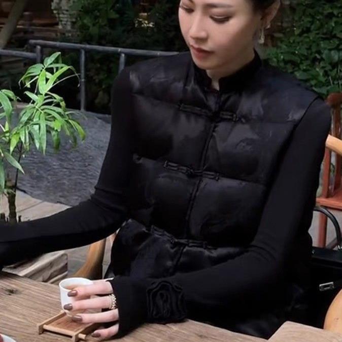 厚地の外套 亭主もち用 秋冬 人となり 通い 黒いこと 綿織物 限りない ロング丈 半高領 盤扣 うつり変わり 中厚 ポリエステル 綿 端っこ物 吸湿速乾 軽さ 伸縮性 ハイネック シングル乳ぶさ 照明ランプ色合い 商行為心地好い 優しいこと 花の冠yd トップス ロング ベスト・ジレ-トップス