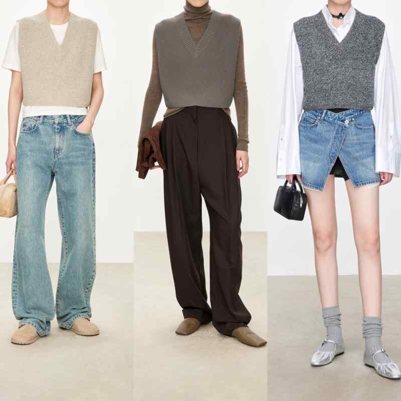 ニット トップス 女性用 秋冬 Vネック 無袖 長袖なし 直筒型 羊毛素材 95%以上 純色 セットアップ可能 通勤スタイル 気質 レイヤード 背心風 優しいオートミールカラー ロング丈 パンダブラックホワイト ミックスエレファントグレー ショート丈 S 8,244円