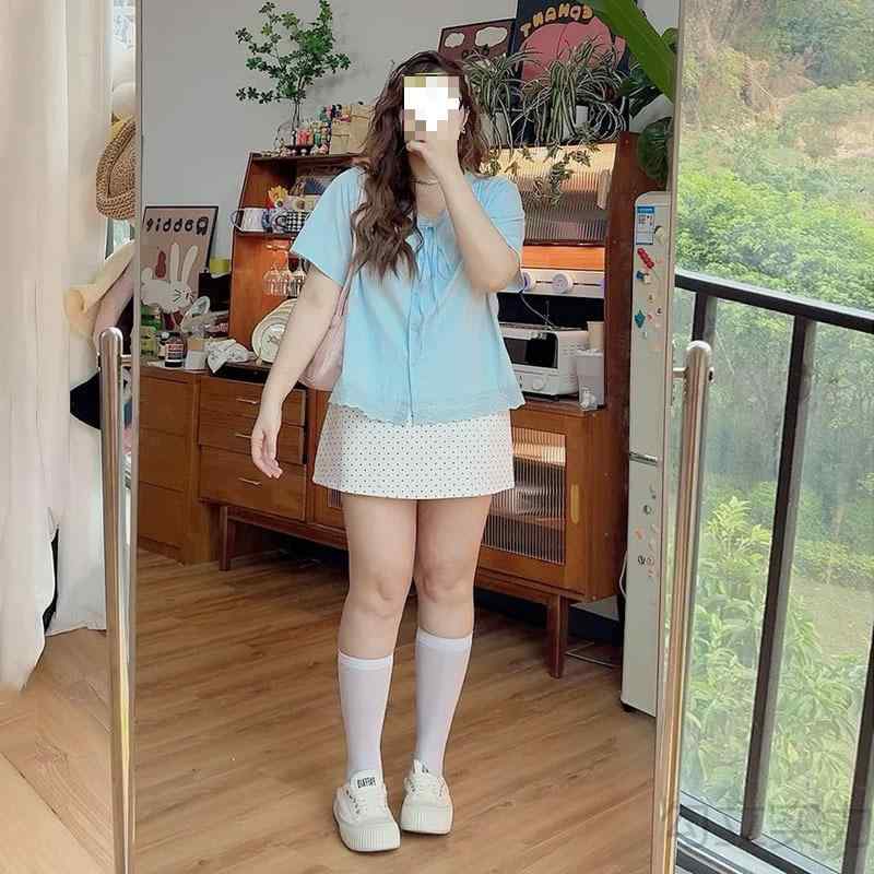 トップス 女性用 ゆったり 短袖 シャツ 切り替え デザイン ブルー 系 レース 紐 リボン 接触冷感 吸湿速乾 伸縮性 丸首 セットインスリーブ ノンアイロン 私服 普段使い 夏 春夏 ビッグシルエット