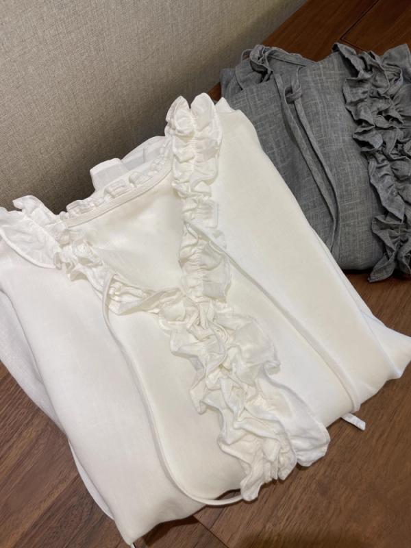 レディース シャツ トップス Vネック 長袖 系帯 木耳縁 綿麻 接触冷感 気質 慵懶 白色 グレー 通勤用 普段使い 優雅 切り替え デザイン 春 軽量 伸縮性 吸湿速乾 ハイネック ラウンドネック スタンドカラー