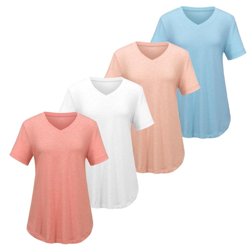 レディース Tシャツ トップス 短袖 Vネック 3Dプリント インナー ?? ポリエステル 混紡素材 接触冷感 吸湿速乾 軽量 伸縮性 ゆったり ルーズフィット 街頭カジュアル 快適レジャー 夏 春夏 ブルー ホワイト ブラック ピンク ライトピンク ラ