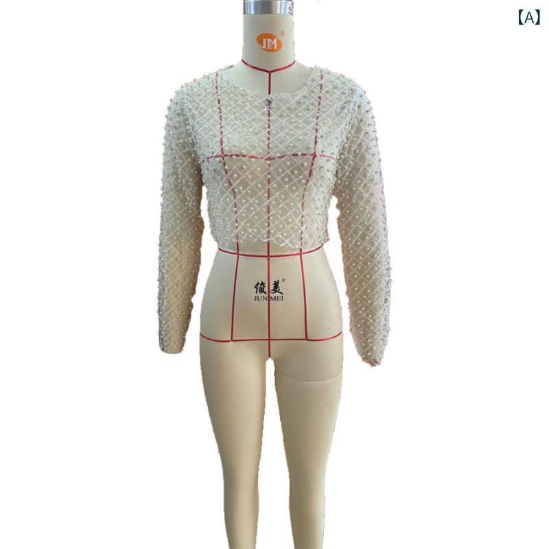 レディース セクシー トップス 長袖 シャツ 透け感 レース 刺繍 切り替え デザイン 接触冷感 ポリエステル 素材 白色 ブラック ゴールド カラー 丸首 セットアップ スタイル 私服 コーデ 夏 春夏 軽量 通勤 普段使い 伸縮性 吸湿速乾 高級感