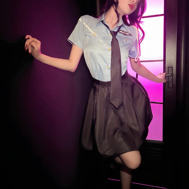 コスプレ 女性用 セクシー 秘書 制服 教師 シャツ 革 ミニスカート セット ポリエステル 接触冷感 透視 切り替え デザイン ブルー ブラック レッド アクセント 伸縮性 軽量 フィット感 秋冬 ロールプレイ 衣装 かわいい スタイル 女性 専用 均