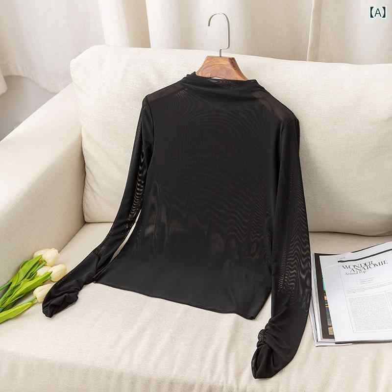 レディース 秋冬 トップス 長袖 Tシャツ 透視 メッシュ ニット セクシー 修身 シルエット プルオーバー タイプ フレア デザイン スタック ネック スタック スリーブ 気質 通勤 スタイル ブラック グレー ベージュ カラーバリエーション コットン