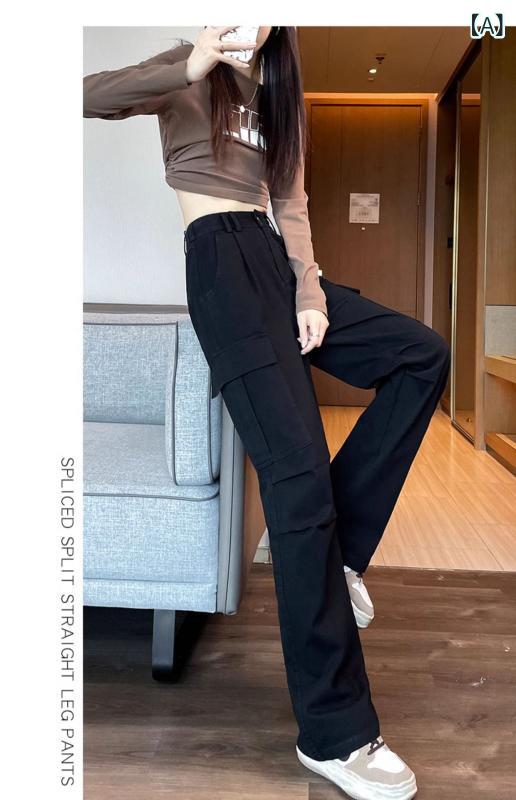 レディース ワイドパンツ 高腰 ストレート 工装パンツ 春秋 秋冬 ミリタリー カーキ ブラック ベージュ グリーン ポリエステル 微弾性 ポケット 快適 軽量 日常使い アウトドア 長丈 ミッドウェイト