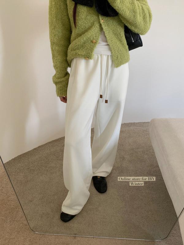 レディース ゆったり脚 ワイドパンツ 綿 ストレッチ 長ズボン ハイウエスト 紐 直筒 マイクロ弾性 接触冷感 日常使い 通勤 部屋着 軽量 吸湿速乾 秋冬 ベージュ ブルー 韓国風 カジュアル デイリー ビッグシルエット 快適 ラフスタイル