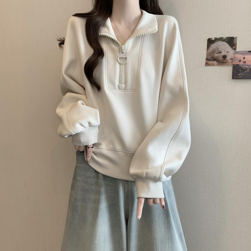 レディース 長袖 ポロカラ スウェット トップス 秋冬 ワイドシルエット ゆったり インナー 厚手 レイヤード ブラック 杏色 雪ニール素材 ストレッチ 接触冷感 私服 スタイル ゆったり 着こなし 普段使い 部屋着 軽量 吸湿速乾 ビッグサイズ 体型カ