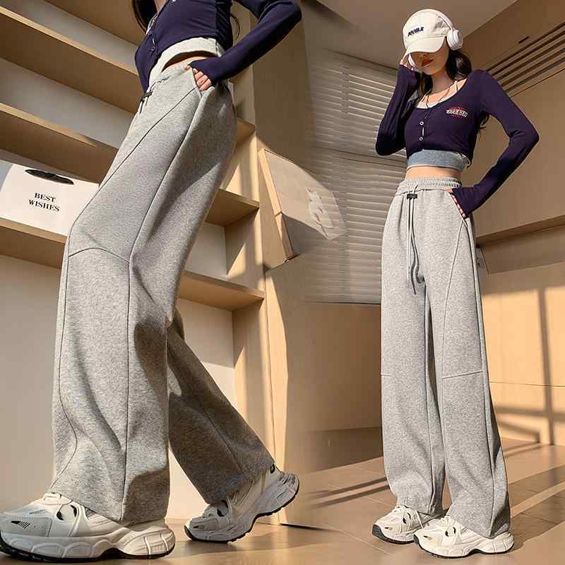 秋冬 レディース ワイドパンツ 綿混 マイクロストレッチ 高腰 切り替え ゆったり ロング ストレート シルエット 黒 グレー ピンク 日常使い 軽量 吸湿速乾 免・聞 加工 カジュアル スタイル