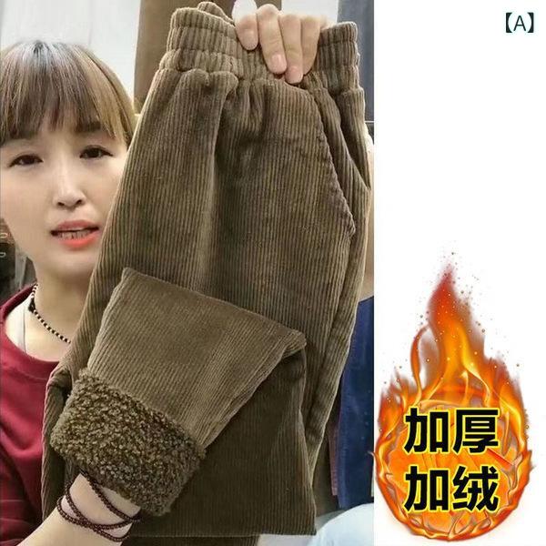 レディース 秋冬 厚手 灯芯? ハーレムパンツ ローパンツ ワイドパンツ ハイウエスト テーパードパンツ ゆったりシルエット ポケット付き ポリアエステル 切り替えデザイン 気質 通勤 普段使い ブラウン ブラック 暖か素材 長丈 脚長効果 コットン調